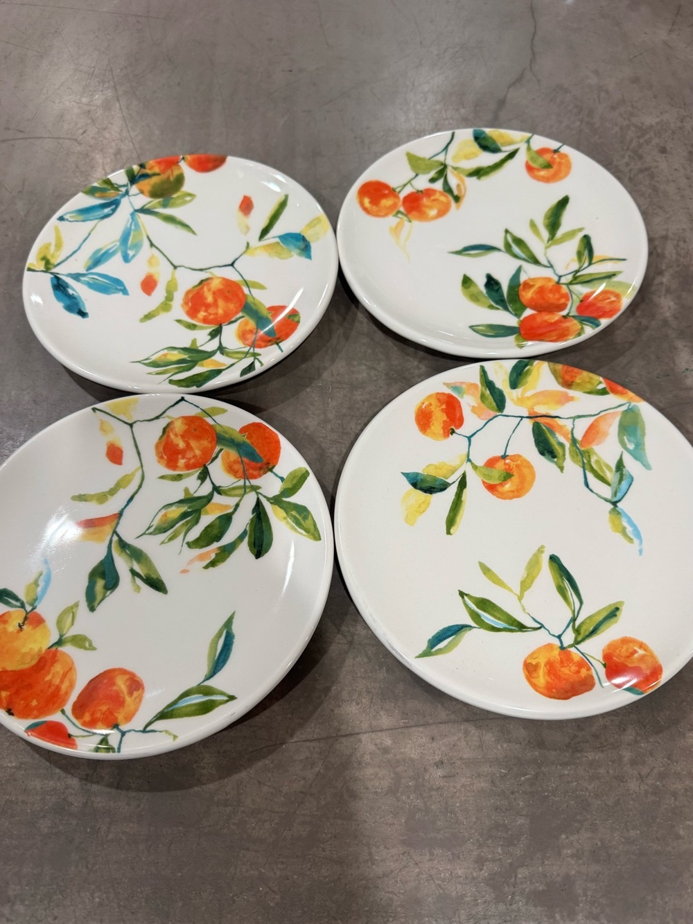 Cost Plus World Market tangerine Orchard Ceramic Salad Plates🍊Set of 4🍊NWOT 🍊